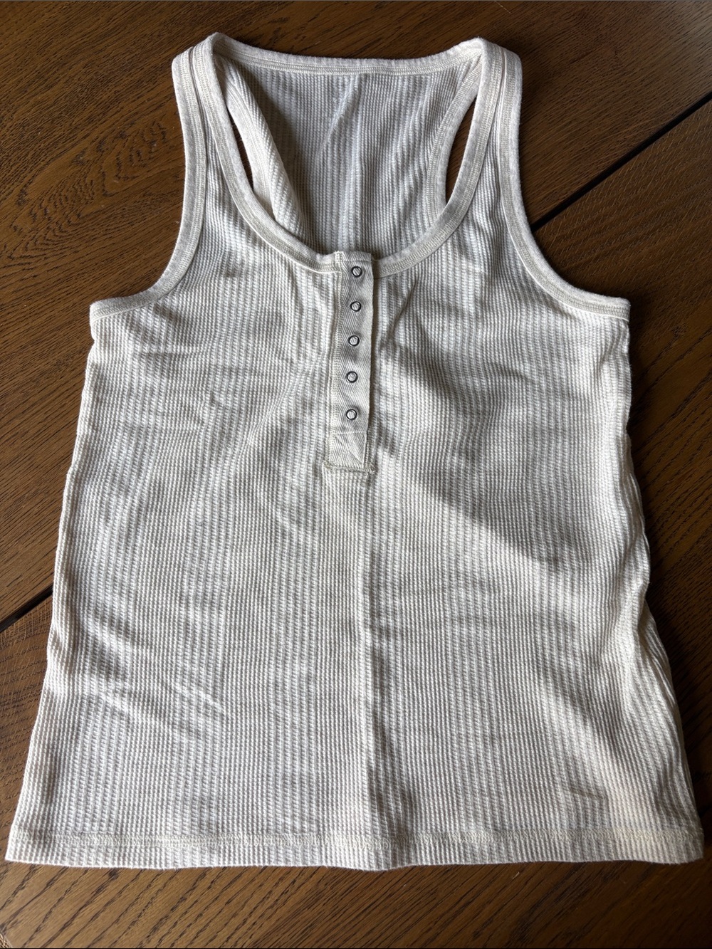aerie Cream Ribbed Henley Tank Top